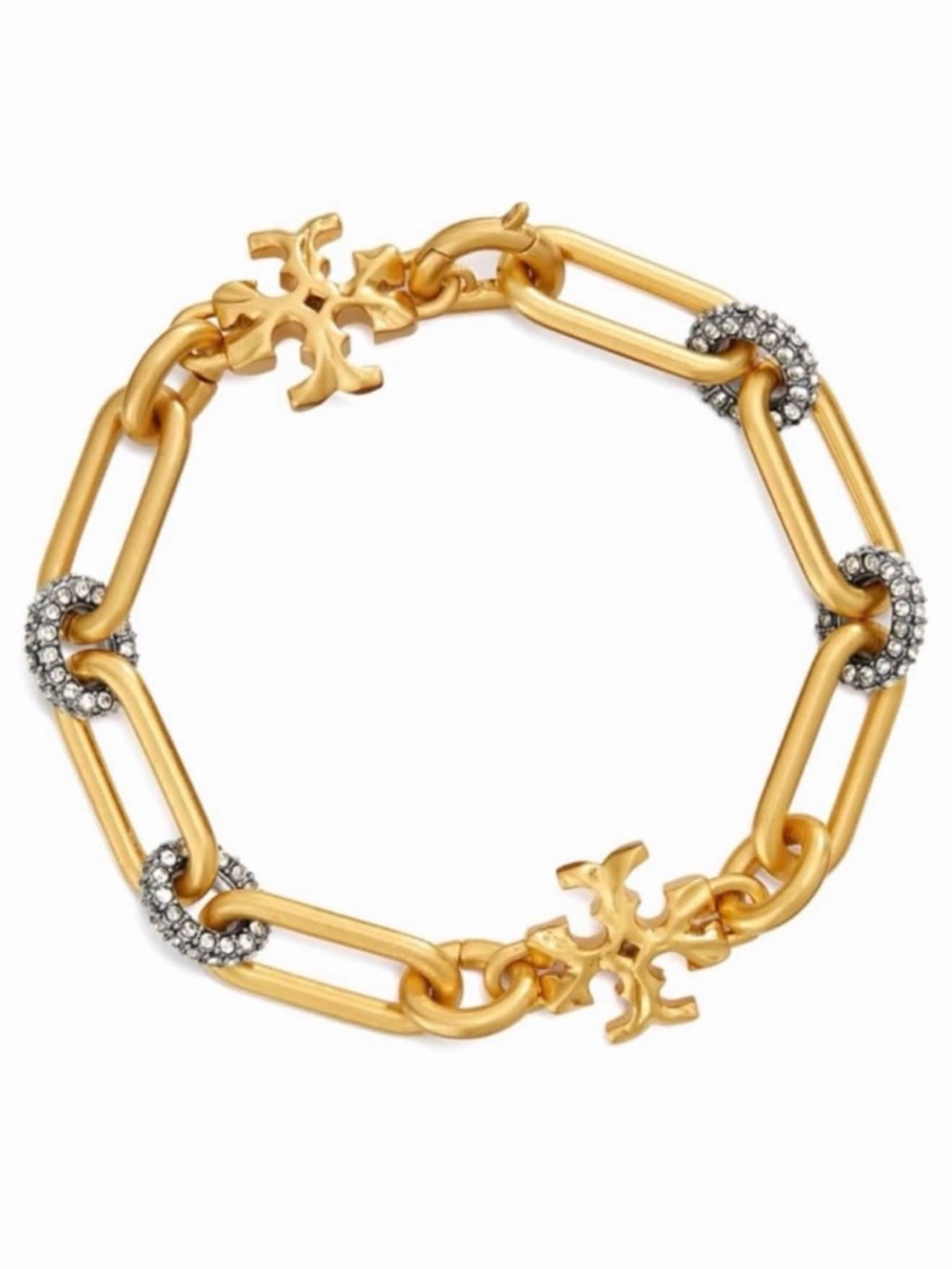 TORY BURCH • Gold Roxanne Logo Crystal Chain Bracelet